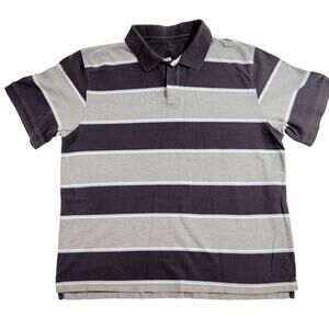 Polo Shirt Men's L Black Grey Blue Stripes Short Sleeve
